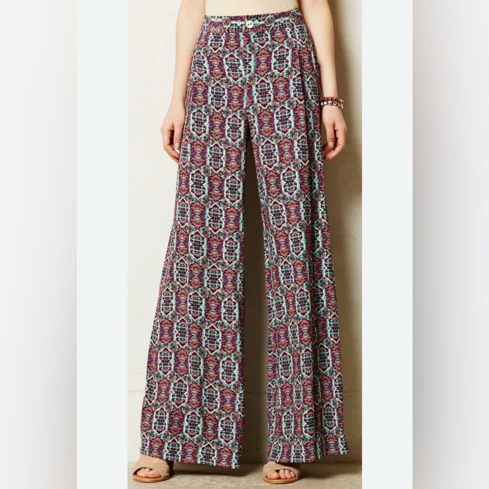 Anthropologie Elevenses South Shore Wide Leg Pants Print 10